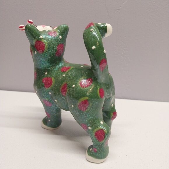 Amy Lacombe 2002 WhimsiClay Ceramic Cat Figurine Willitts Design Green Polka Dot - Picture 7 of 16